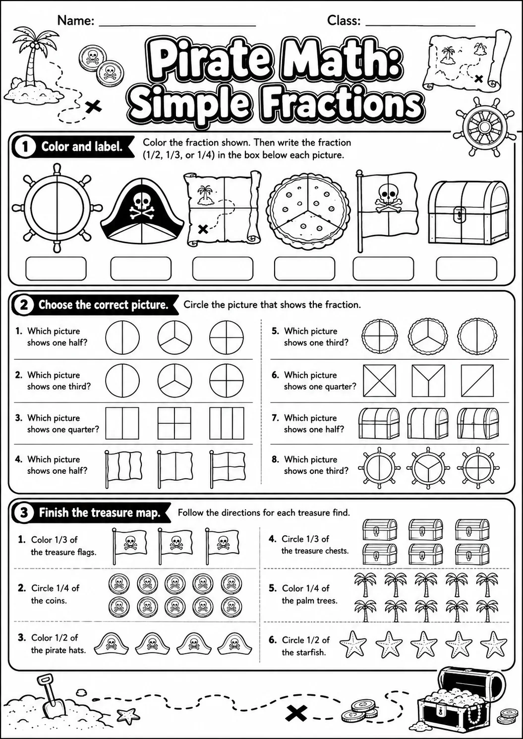 Pirate Math: Position and Direction Worksheet Pack page 8 printable Pirate Math preview