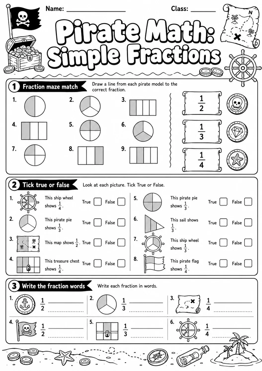 Pirate Math: Position and Direction Worksheet Pack page 9 printable Pirate Math preview
