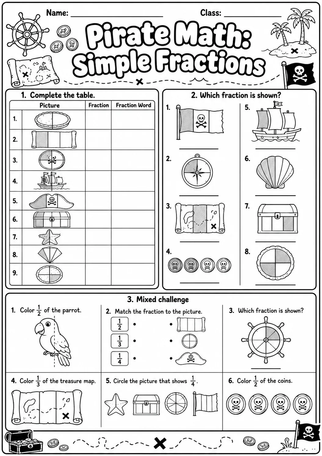 Pirate Math: Position and Direction Worksheet Pack page 10 printable Pirate Math preview