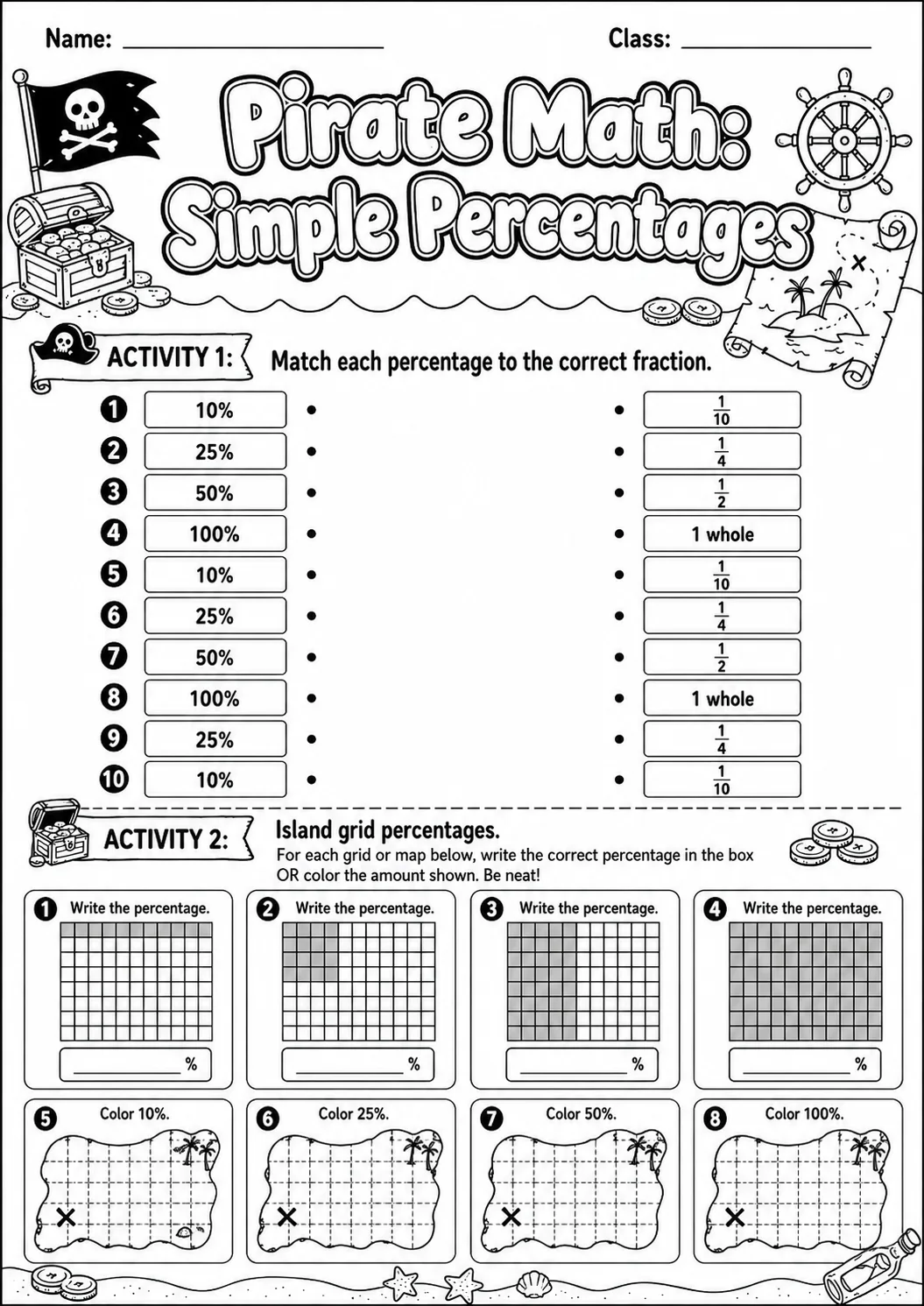 Pirate Math: Position and Direction Worksheet Pack page 4 printable Pirate Math preview