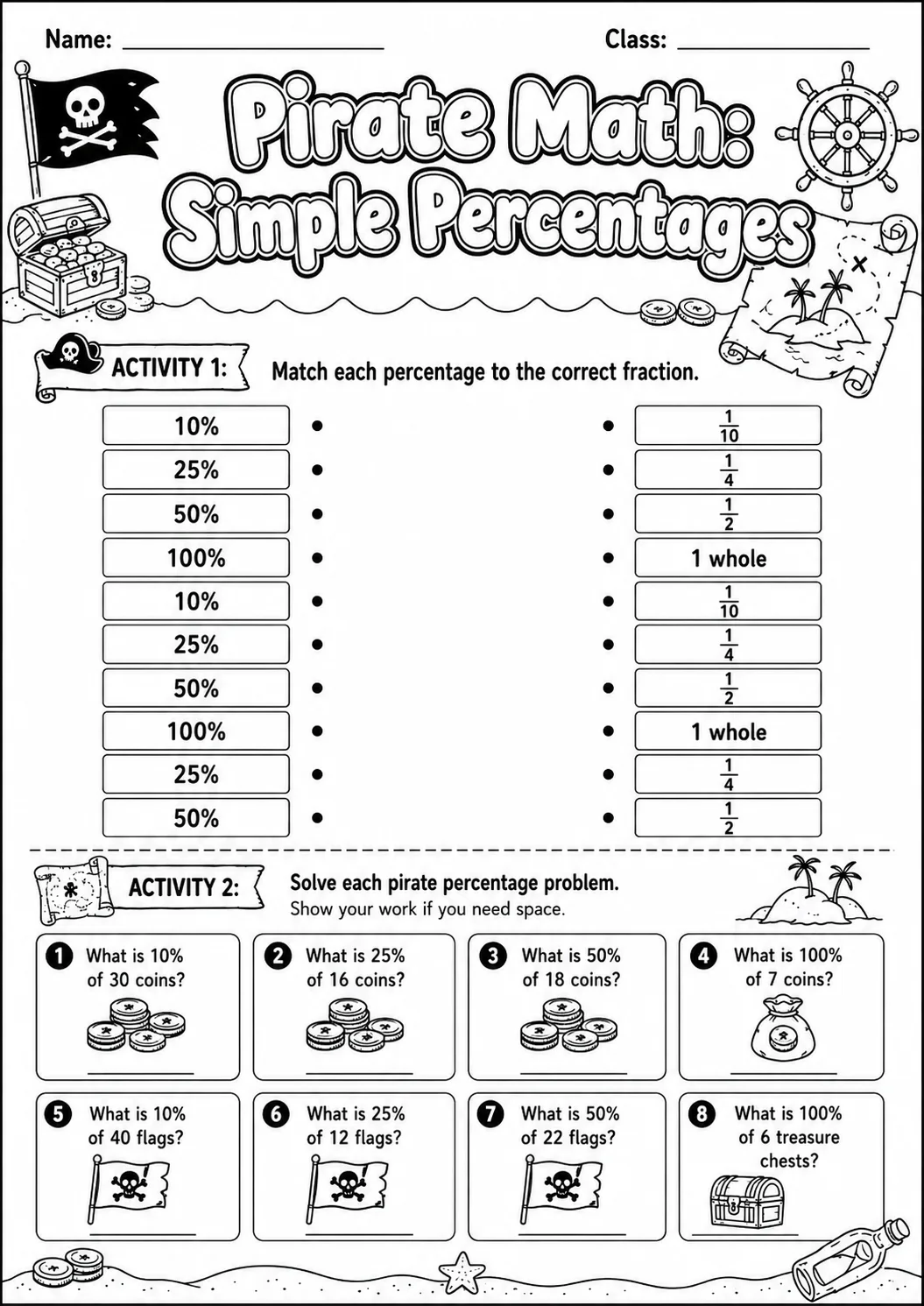 Pirate Math: Position and Direction Worksheet Pack page 6 printable Pirate Math preview