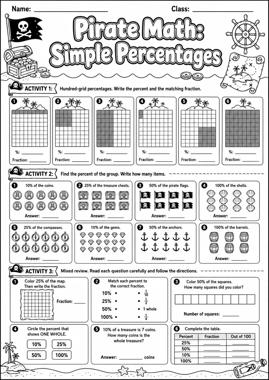 Pirate Math: Position and Direction Worksheet Pack page 8 printable Pirate Math preview