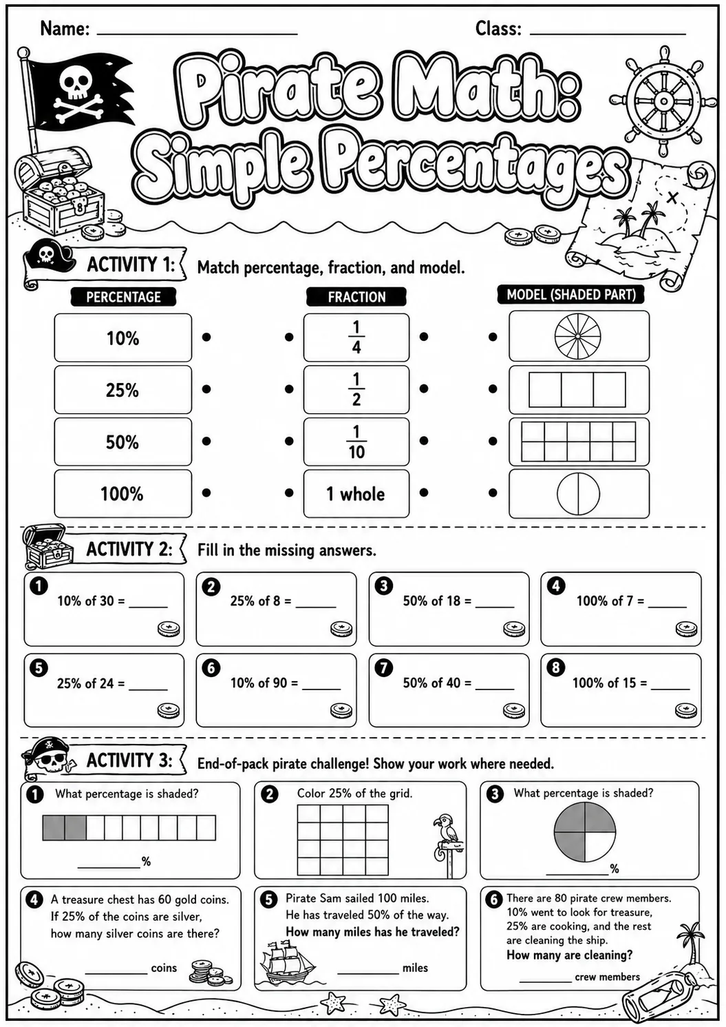 Pirate Math: Position and Direction Worksheet Pack page 10 printable Pirate Math preview