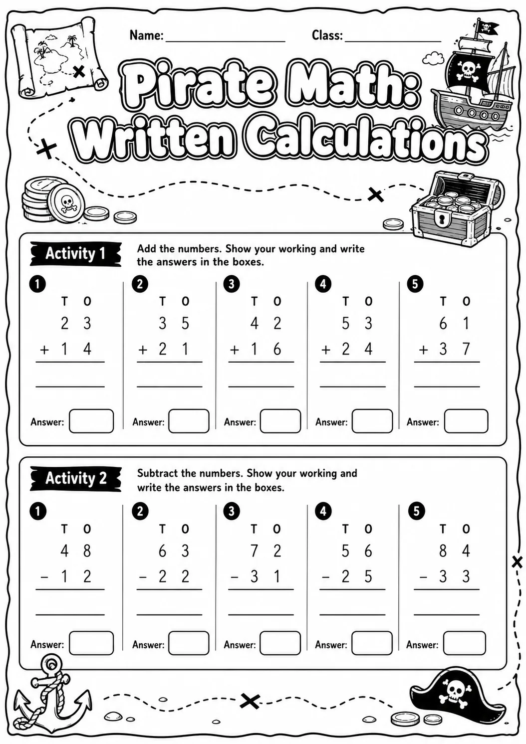 Pirate Math: Position and Direction Worksheet Pack printable Pirate Math worksheet preview from KiwiBee