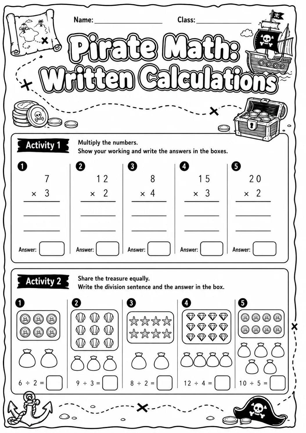Pirate Math: Position and Direction Worksheet Pack page 3 printable Pirate Math preview