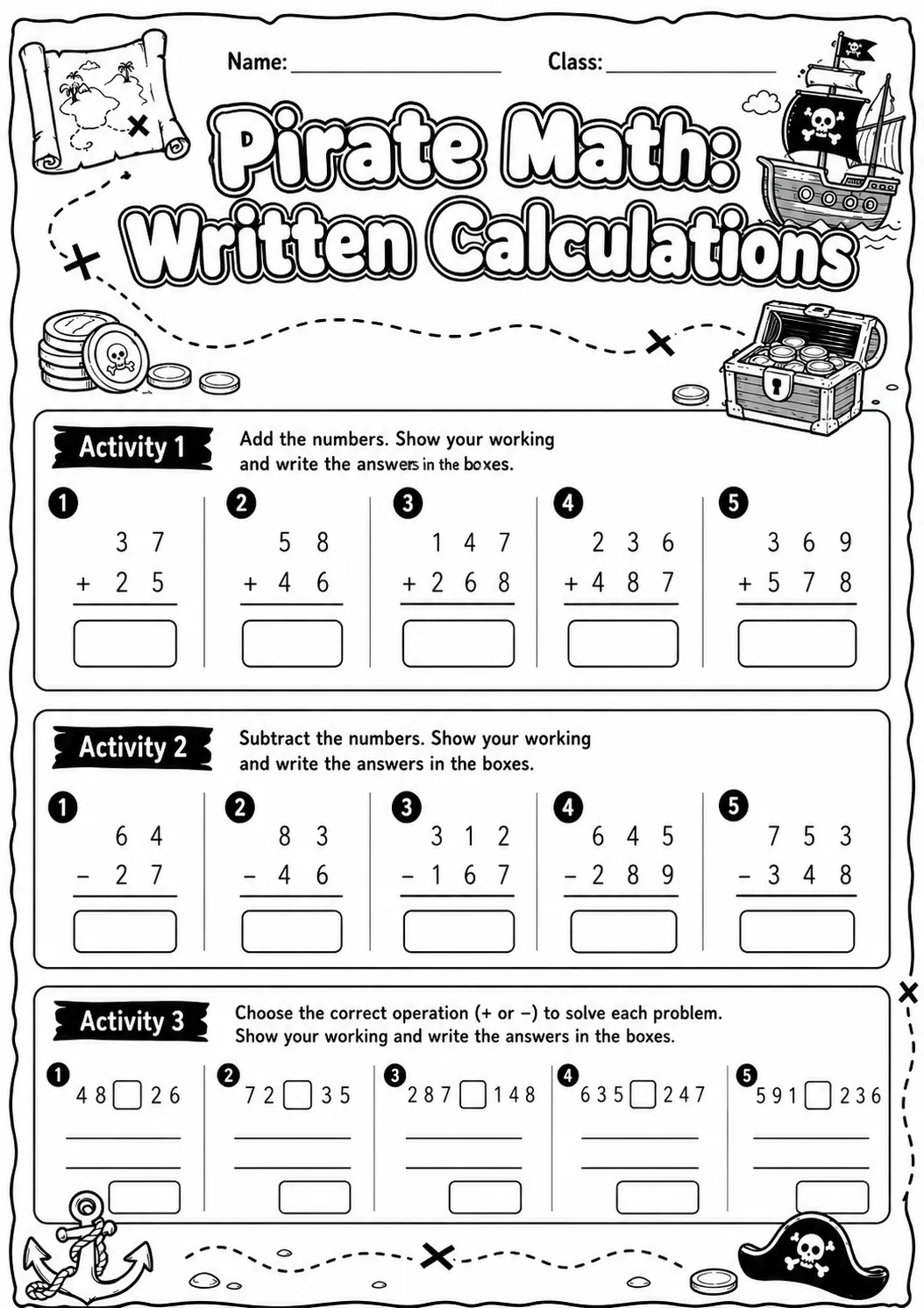 Pirate Math: Position and Direction Worksheet Pack page 4 printable Pirate Math preview