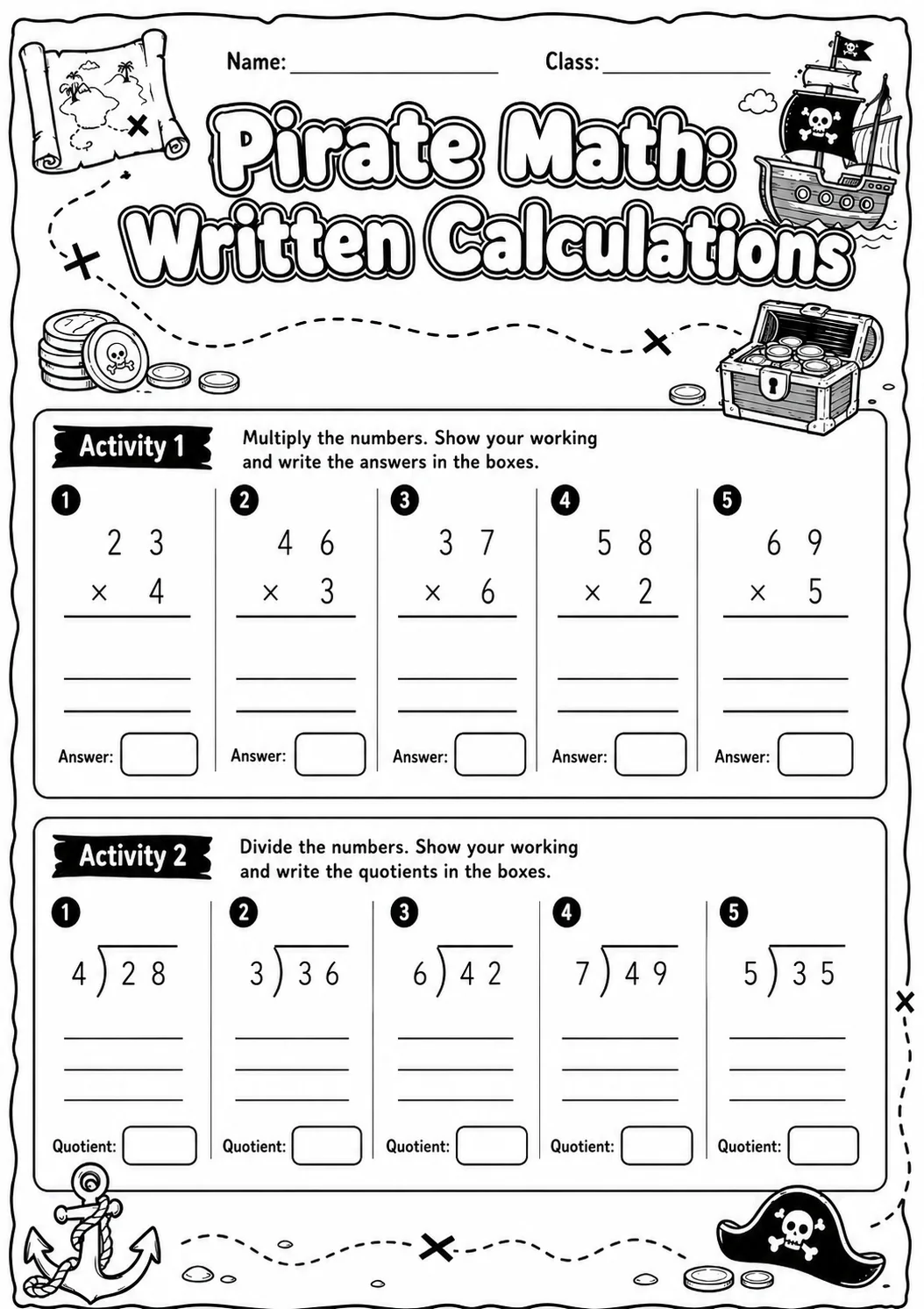 Pirate Math: Position and Direction Worksheet Pack page 5 printable Pirate Math preview