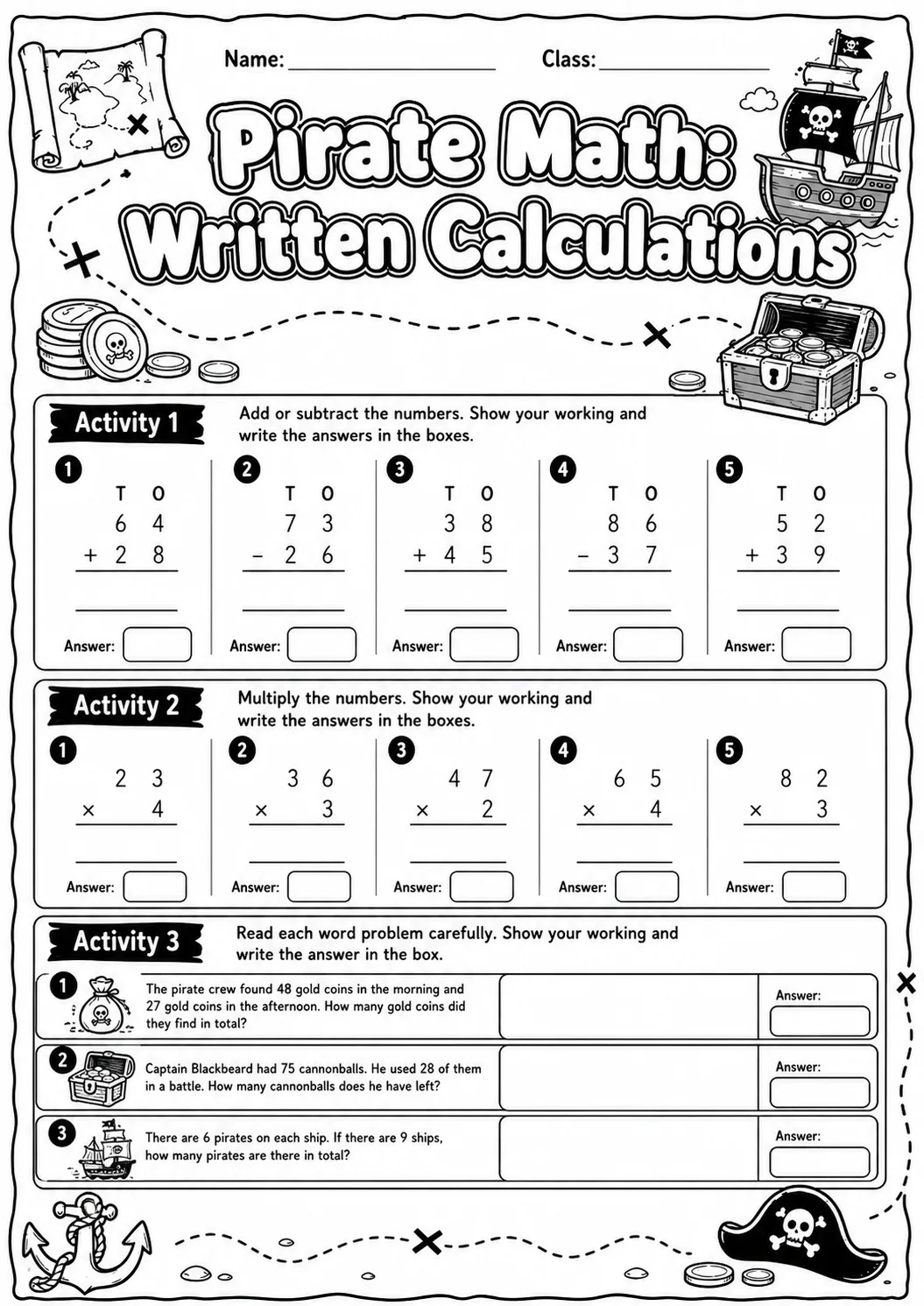 Pirate Math: Position and Direction Worksheet Pack page 6 printable Pirate Math preview