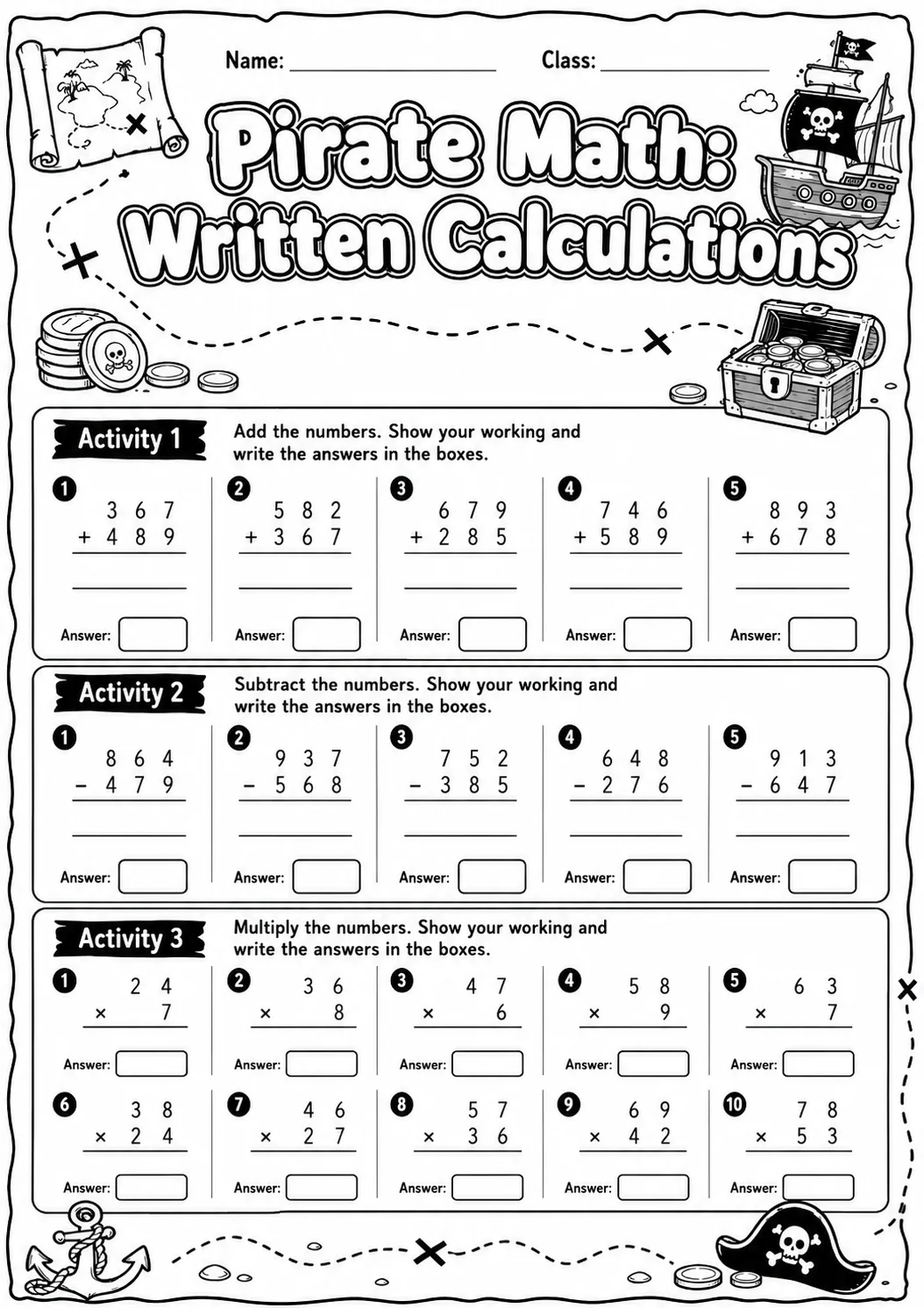 Pirate Math: Position and Direction Worksheet Pack page 7 printable Pirate Math preview