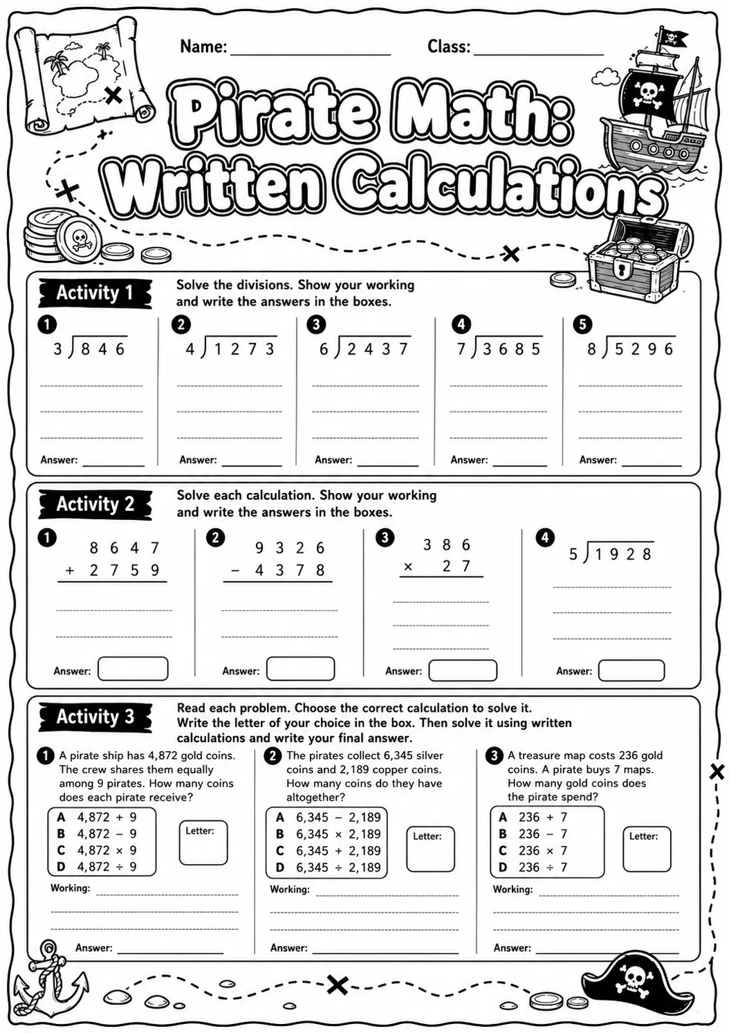 Pirate Math: Position and Direction Worksheet Pack page 8 printable Pirate Math preview