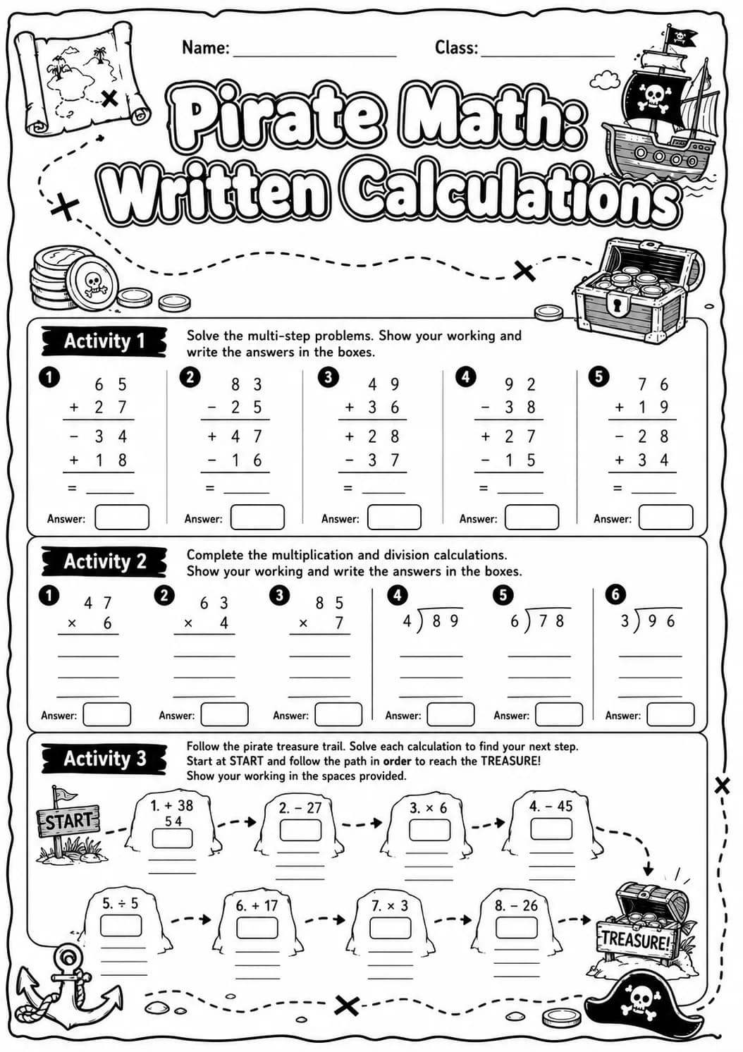 Pirate Math: Position and Direction Worksheet Pack page 9 printable Pirate Math preview