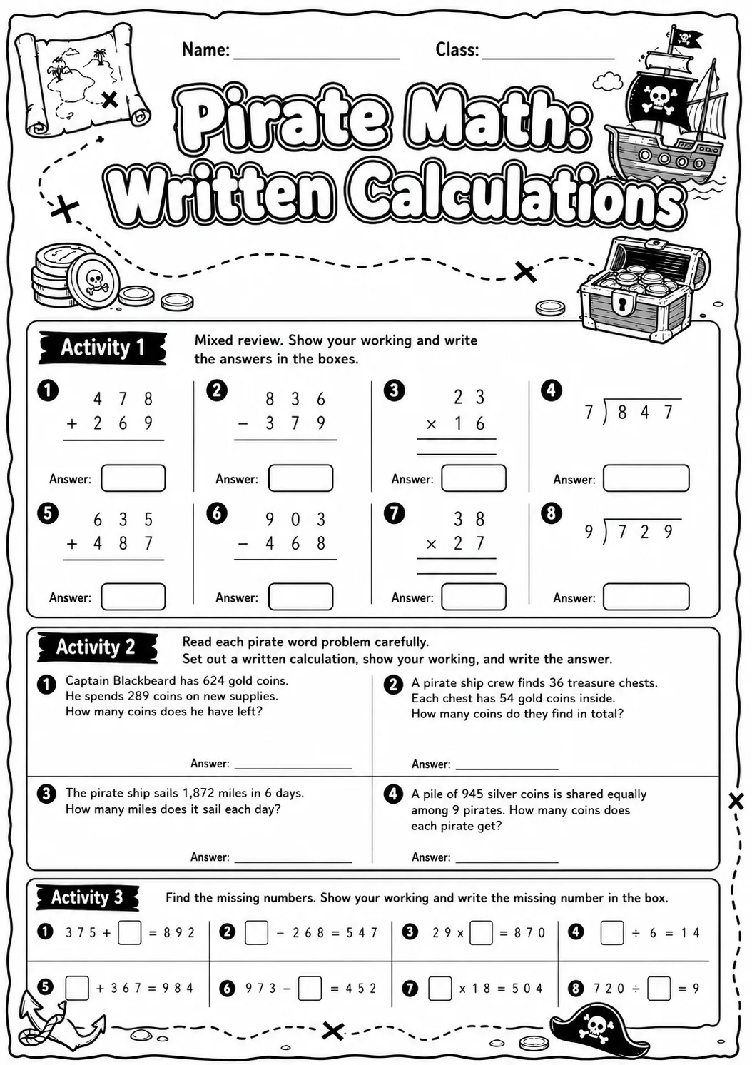 Pirate Math: Position and Direction Worksheet Pack page 10 printable Pirate Math preview