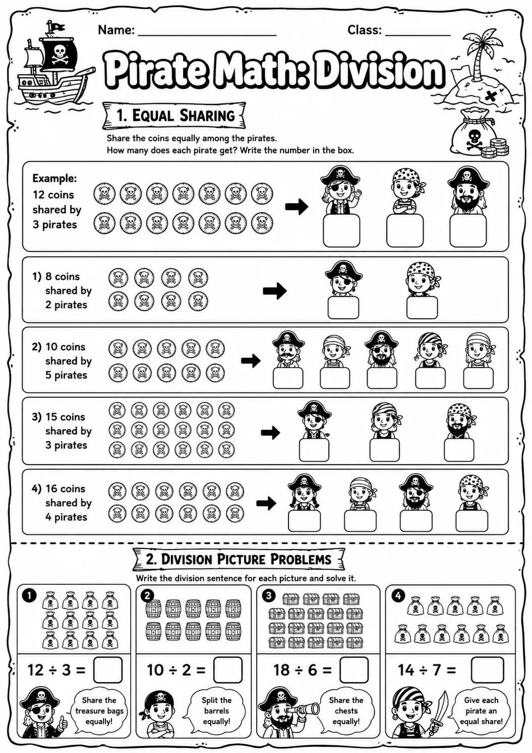Pirate Math: Position and Direction Worksheet Pack printable Pirate Math worksheet preview from KiwiBee