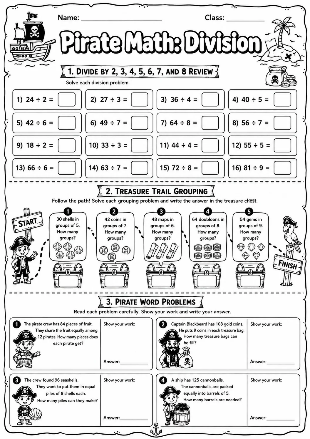 Pirate Math: Position and Direction Worksheet Pack page 2 printable Pirate Math preview