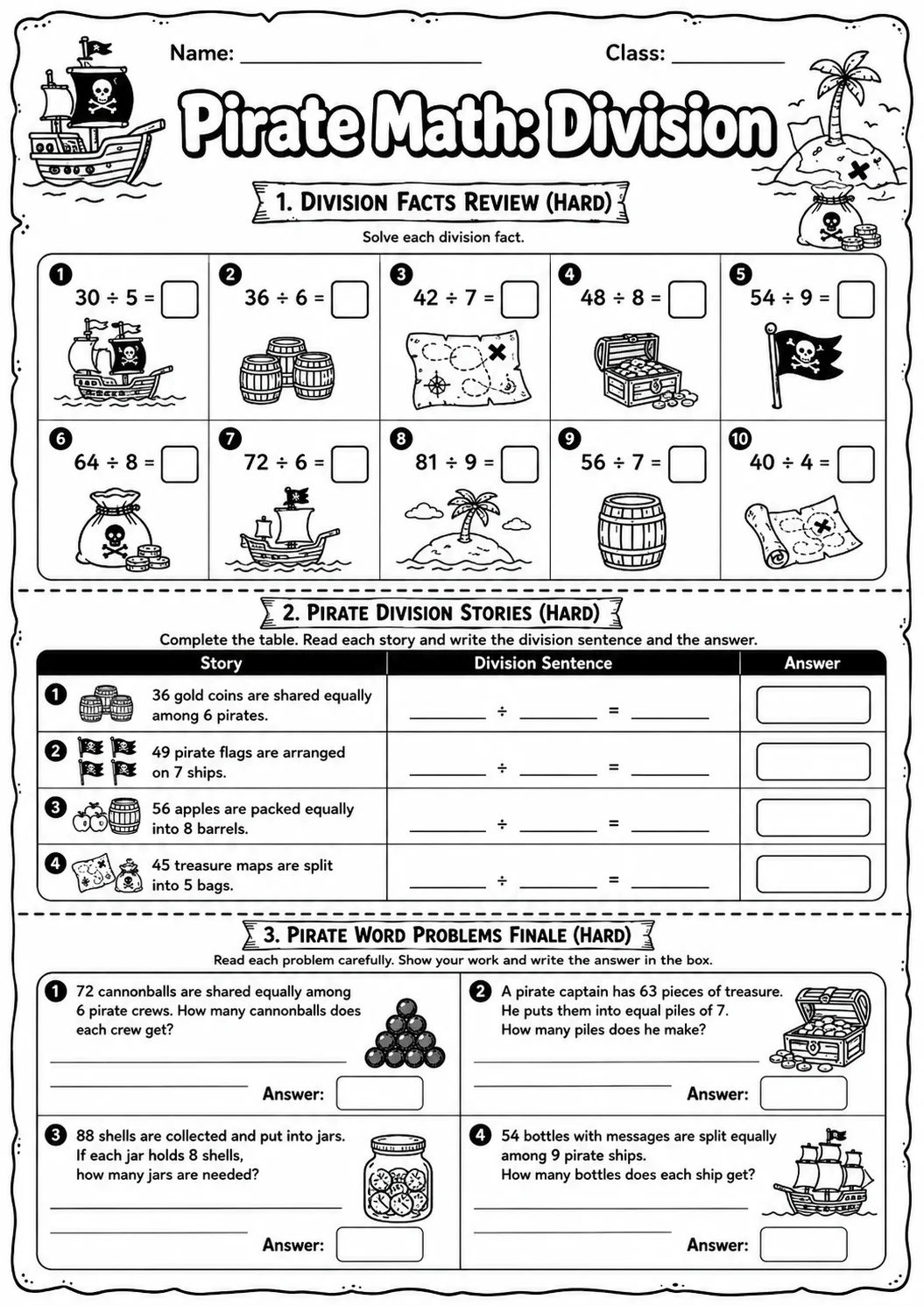Pirate Math: Position and Direction Worksheet Pack page 3 printable Pirate Math preview