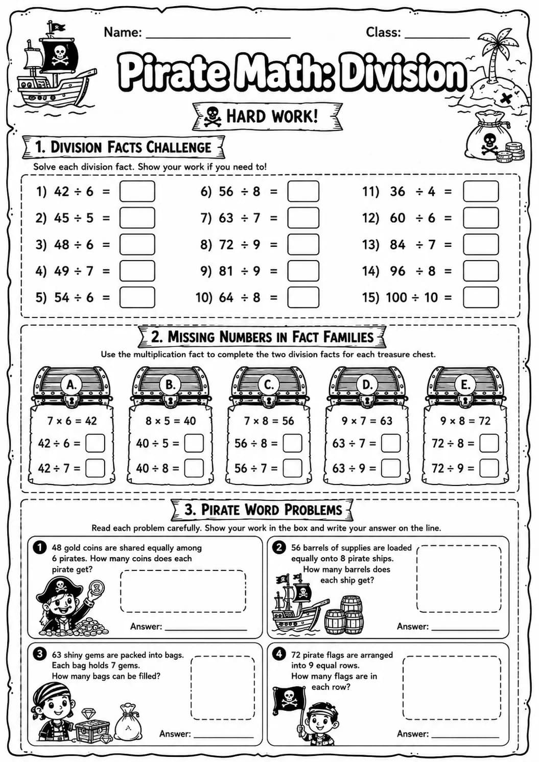 Pirate Math: Position and Direction Worksheet Pack page 4 printable Pirate Math preview