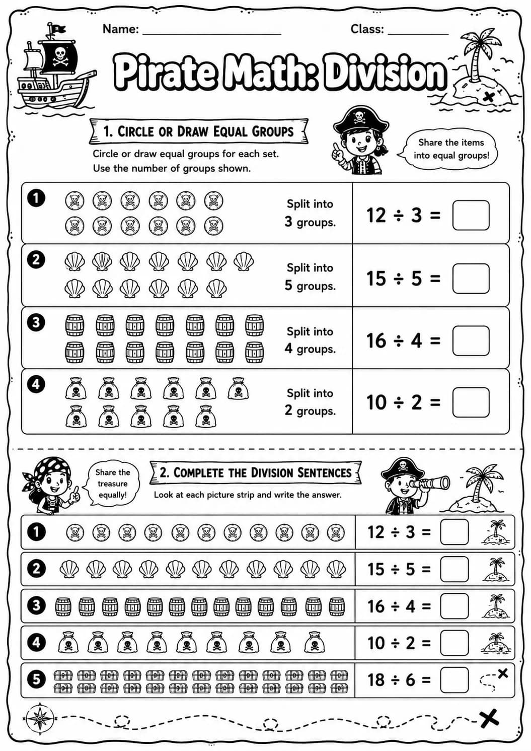 Pirate Math: Position and Direction Worksheet Pack page 5 printable Pirate Math preview