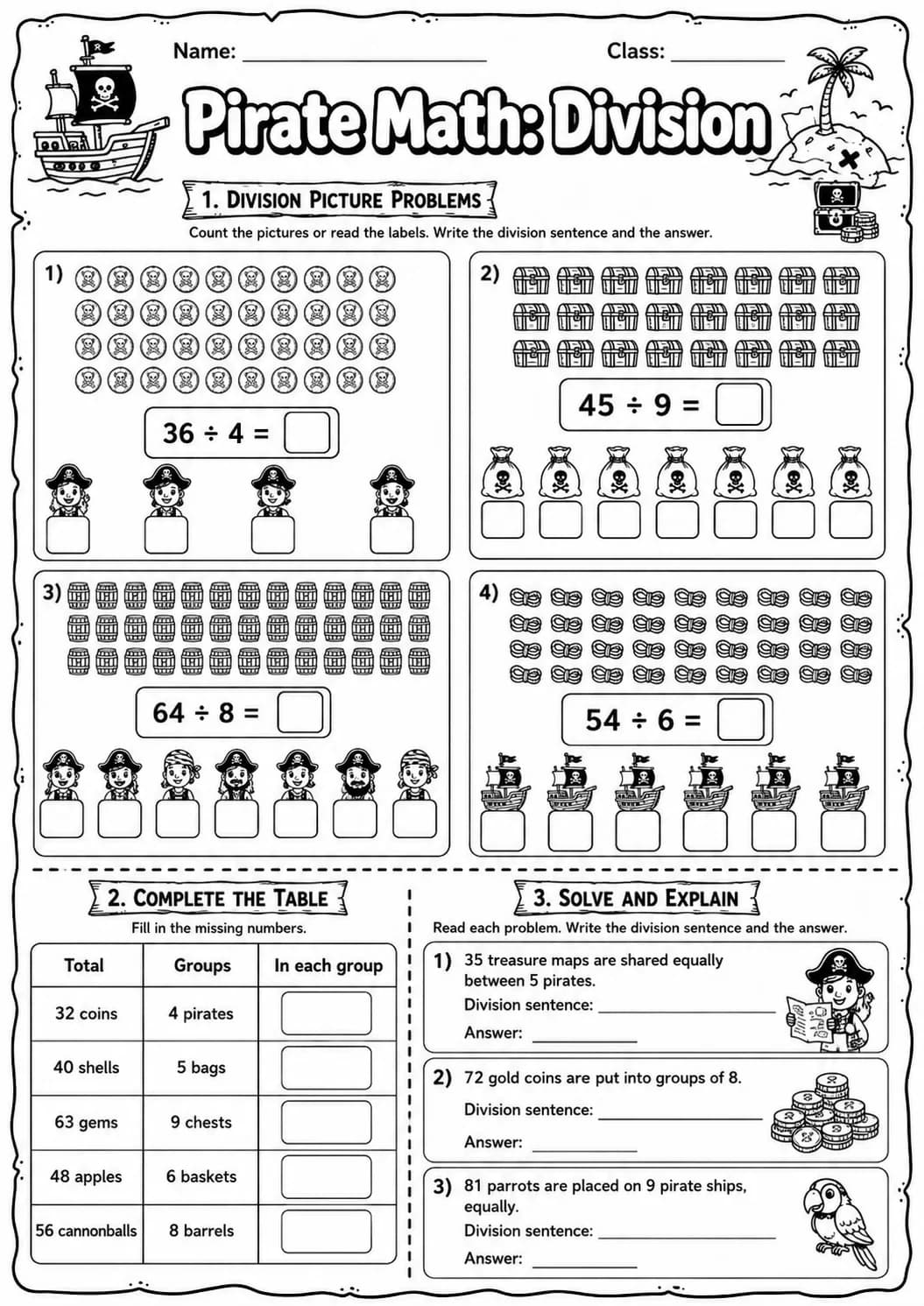 Pirate Math: Position and Direction Worksheet Pack page 6 printable Pirate Math preview