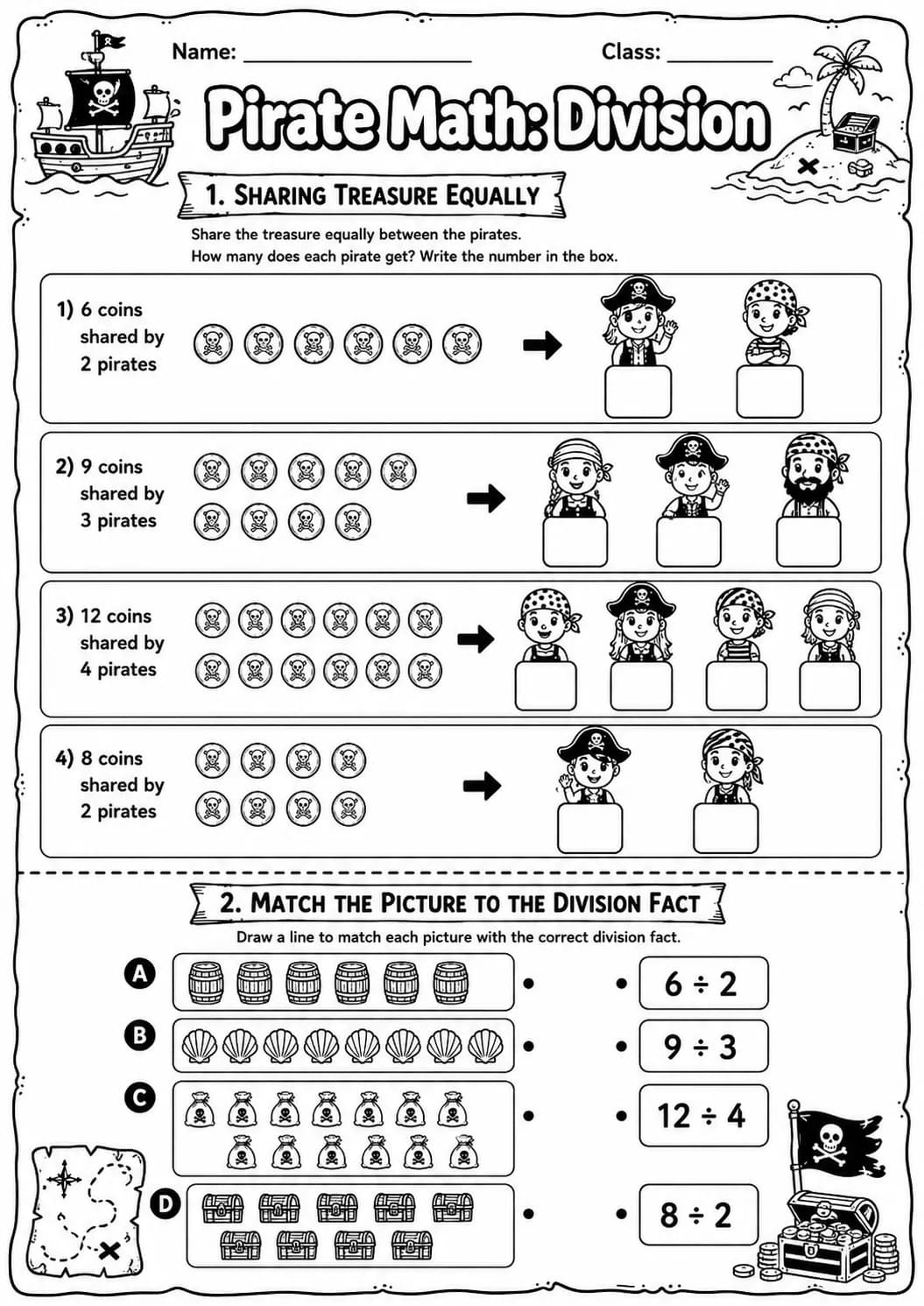 Pirate Math: Position and Direction Worksheet Pack page 7 printable Pirate Math preview