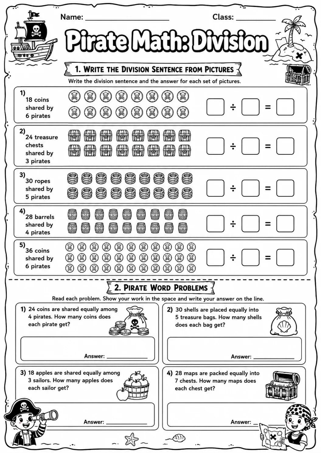 Pirate Math: Position and Direction Worksheet Pack page 8 printable Pirate Math preview