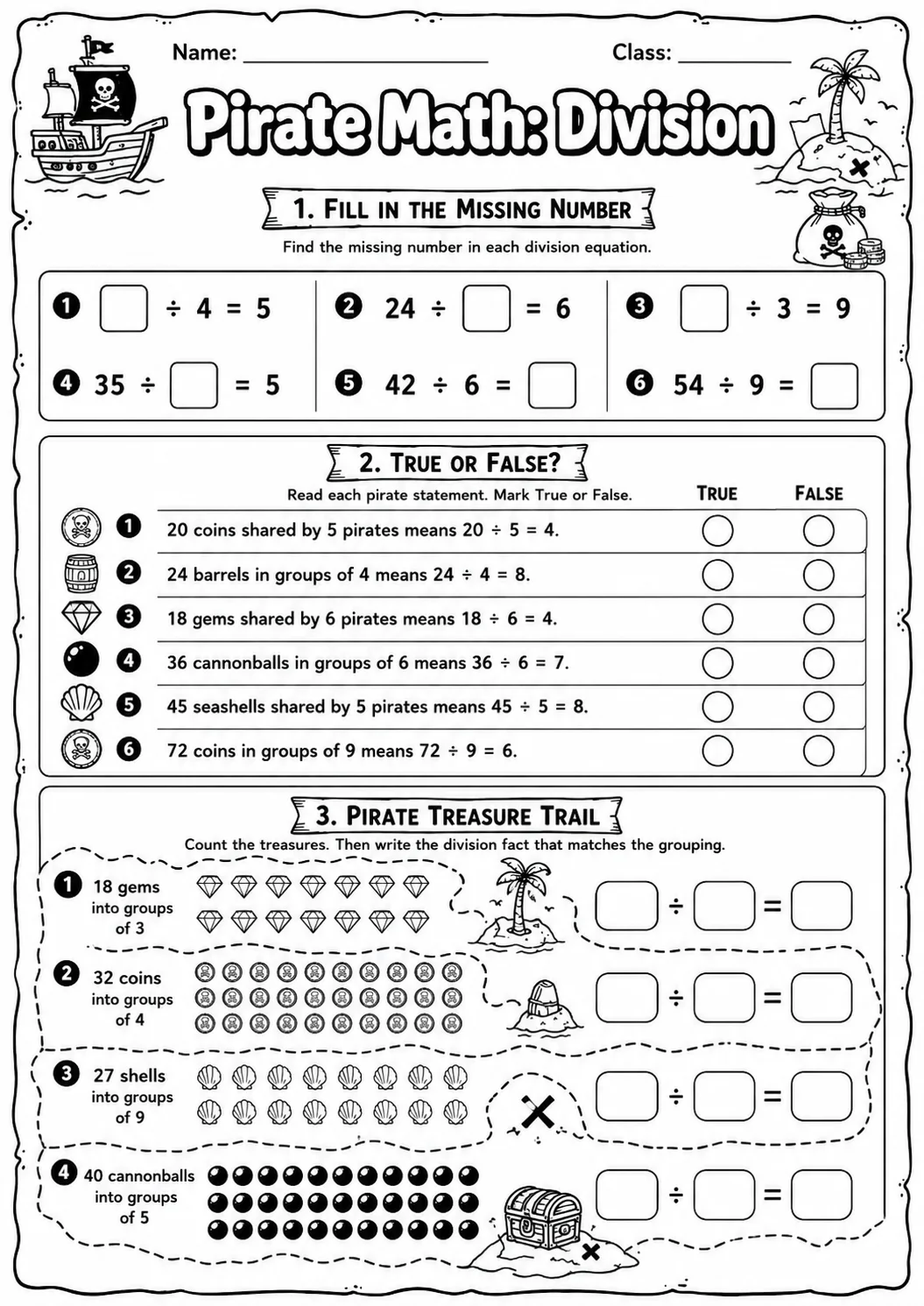 Pirate Math: Position and Direction Worksheet Pack page 9 printable Pirate Math preview