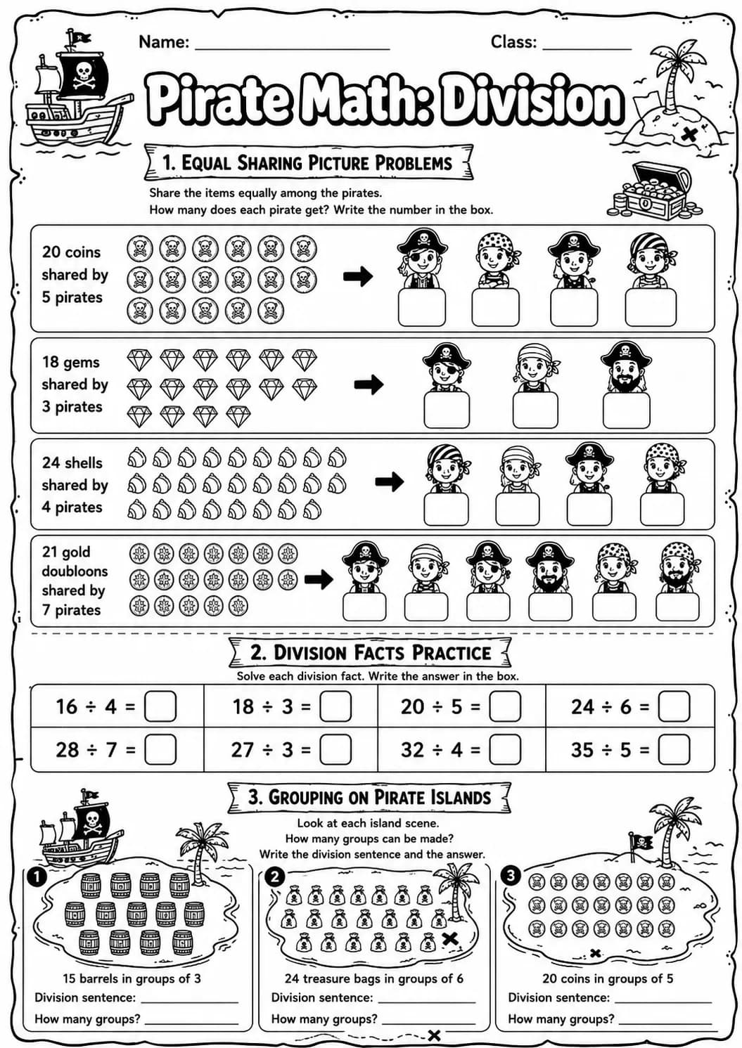 Pirate Math: Position and Direction Worksheet Pack page 10 printable Pirate Math preview