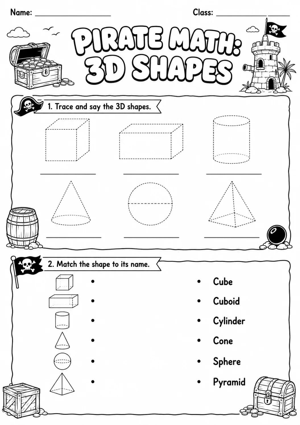 Pirate Math: Shapes Worksheet Pack printable Pirate Math worksheet preview from KiwiBee