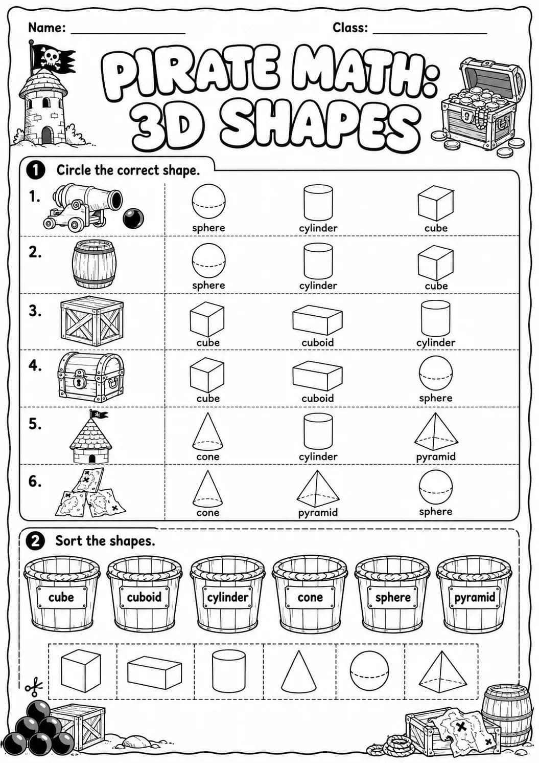 Pirate Math: Shapes Worksheet Pack page 2 printable Pirate Math preview
