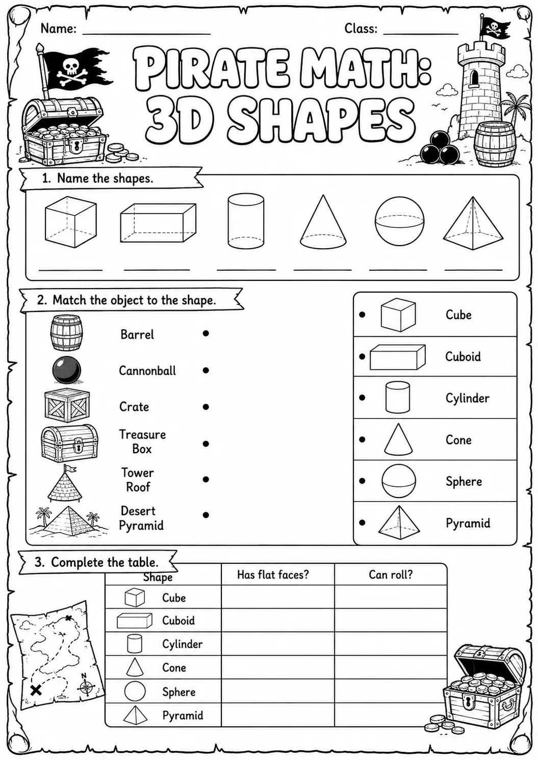 Pirate Math: Shapes Worksheet Pack page 4 printable Pirate Math preview