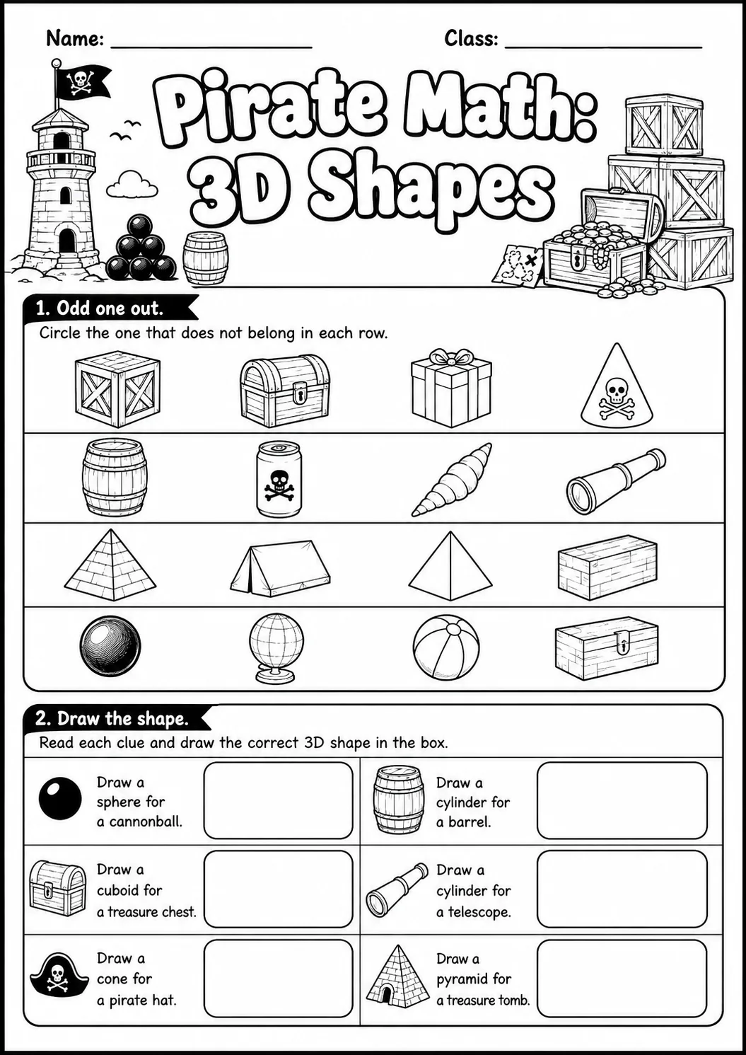 Pirate Math: Shapes Worksheet Pack page 5 printable Pirate Math preview