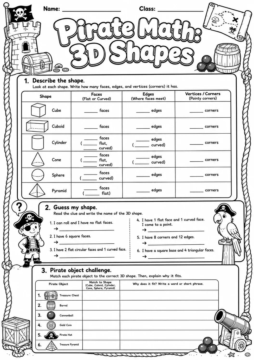 Pirate Math: Shapes Worksheet Pack page 7 printable Pirate Math preview