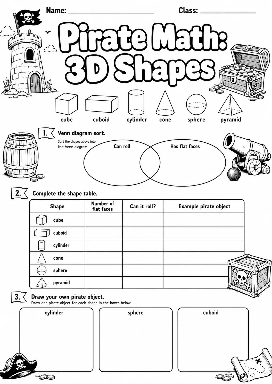 Pirate Math: Shapes Worksheet Pack page 8 printable Pirate Math preview