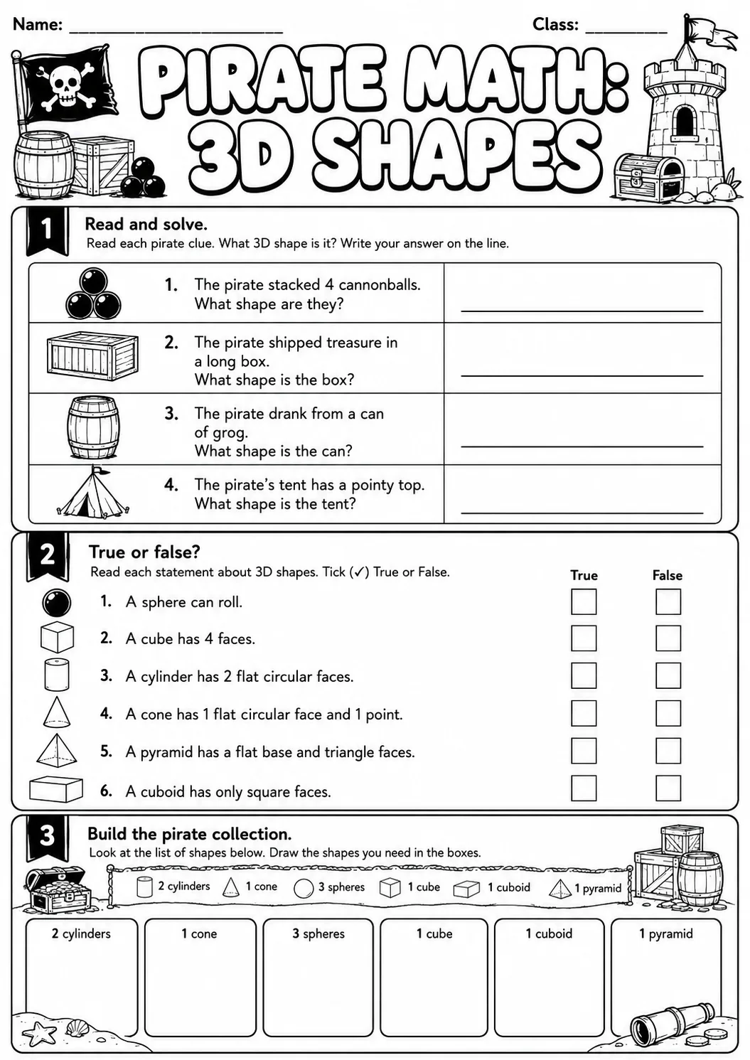 Pirate Math: Shapes Worksheet Pack page 9 printable Pirate Math preview