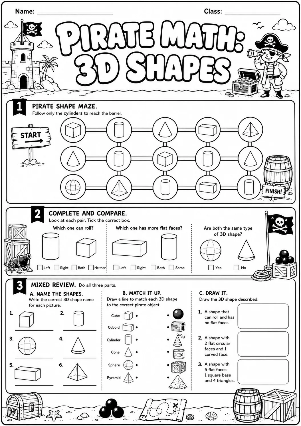 Pirate Math: Shapes Worksheet Pack page 10 printable Pirate Math preview