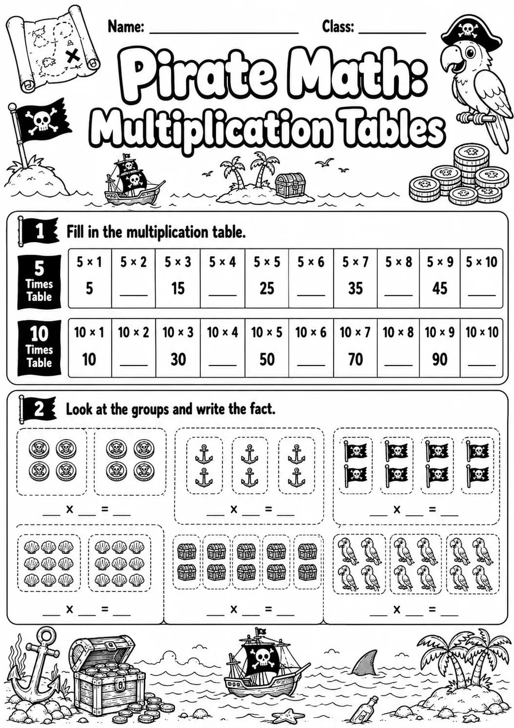 Pirate Math: Skip Counting Worksheet Pack page 3 printable Pirate Math preview