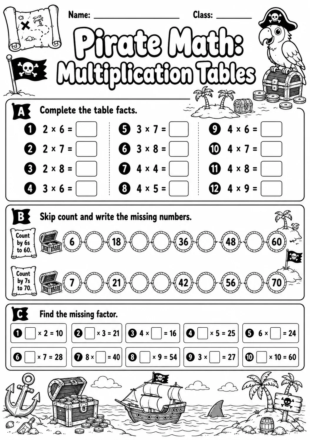 Pirate Math: Skip Counting Worksheet Pack page 4 printable Pirate Math preview