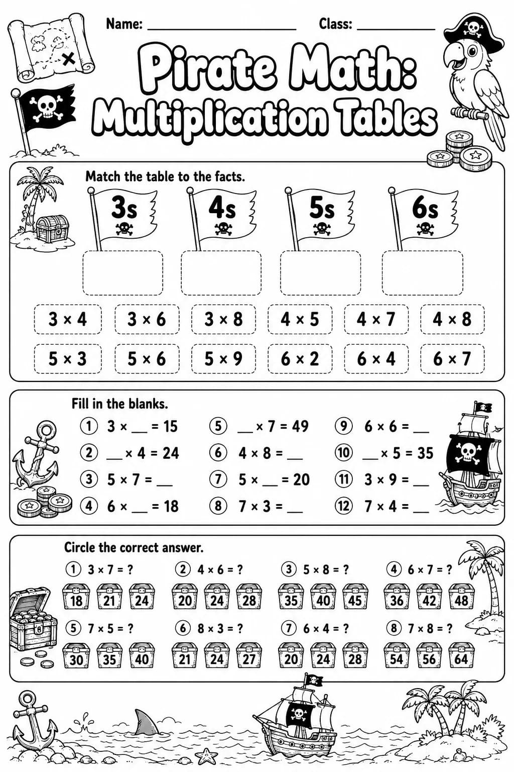 Pirate Math: Skip Counting Worksheet Pack page 5 printable Pirate Math preview