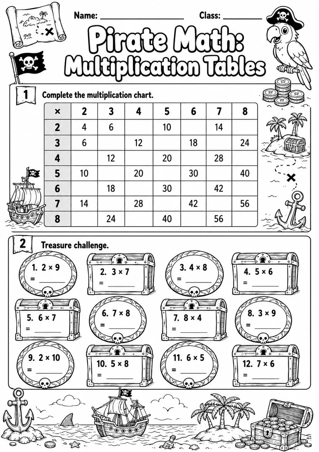 Pirate Math: Skip Counting Worksheet Pack page 6 printable Pirate Math preview