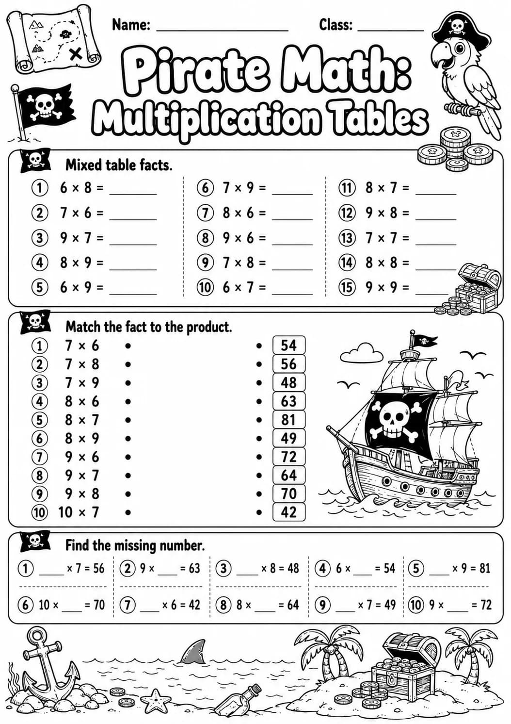 Pirate Math: Skip Counting Worksheet Pack page 7 printable Pirate Math preview
