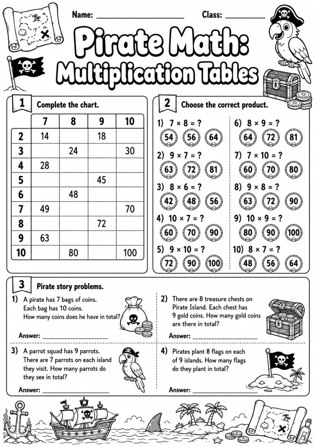 Pirate Math: Skip Counting Worksheet Pack page 8 printable Pirate Math preview