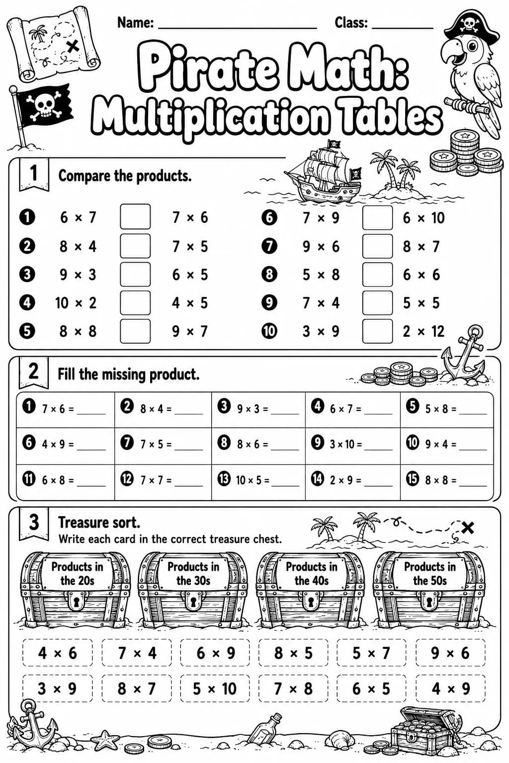 Pirate Math: Skip Counting Worksheet Pack page 9 printable Pirate Math preview