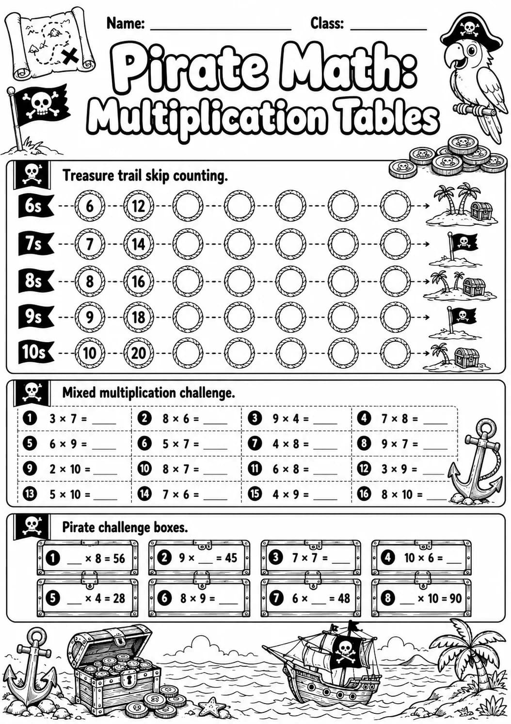 Pirate Math: Skip Counting Worksheet Pack page 10 printable Pirate Math preview
