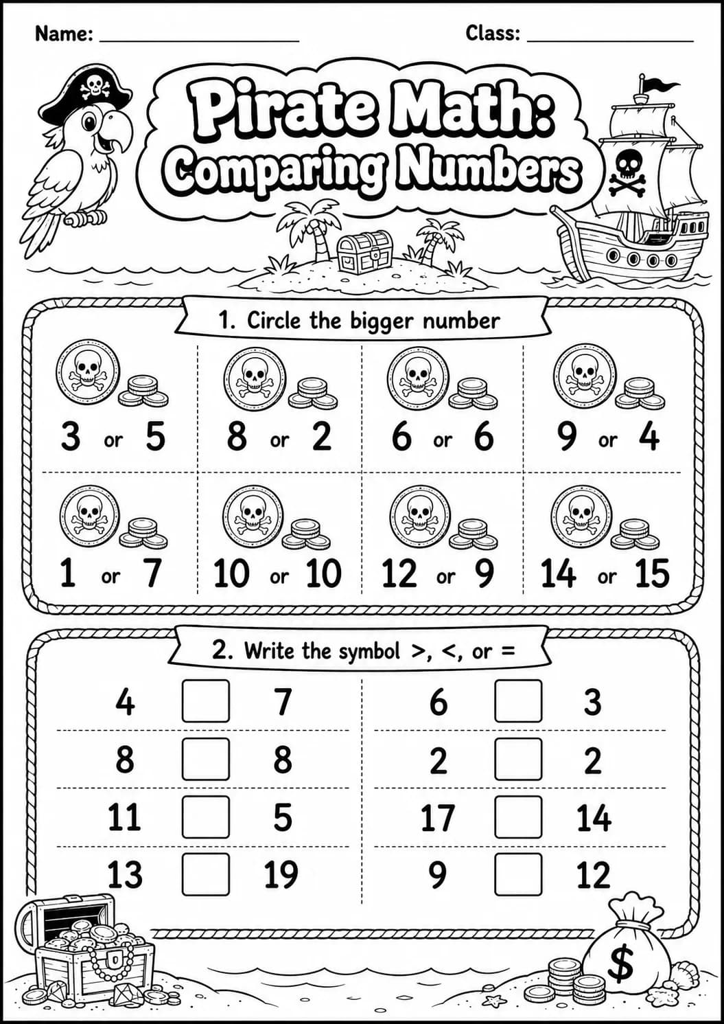Pirate Math: Word Problems Worksheet printable Pirate Math worksheet preview from KiwiBee