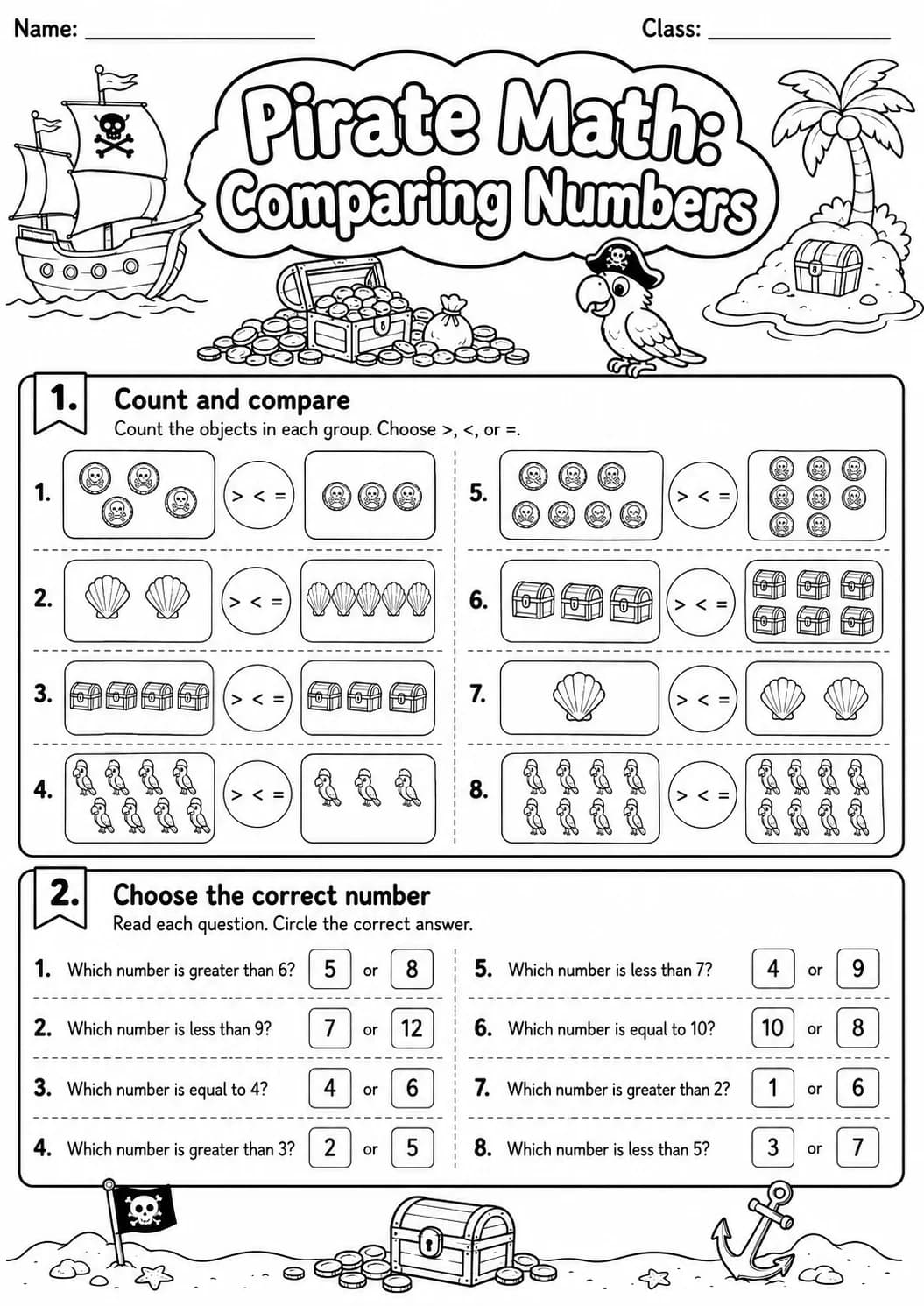 Pirate Math: Word Problems Worksheet printable Pirate Math worksheet preview from KiwiBee