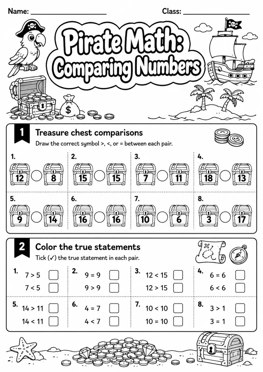 Pirate Math: Word Problems Worksheet printable Pirate Math worksheet preview from KiwiBee