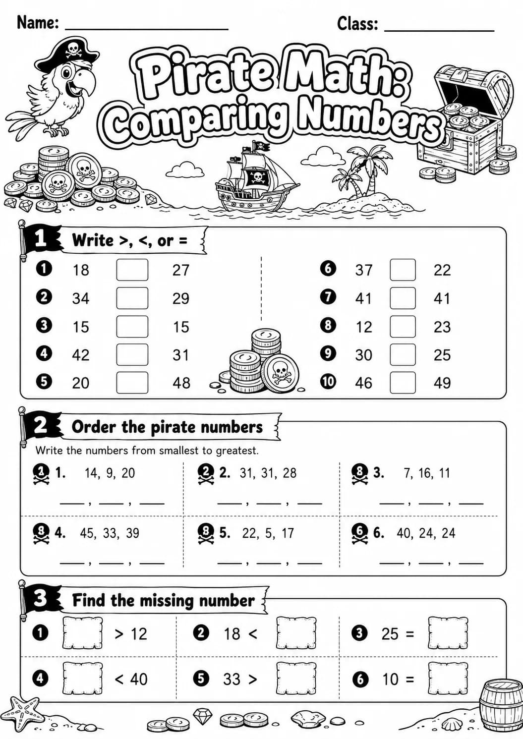 Pirate Math: Word Problems Worksheet printable Pirate Math worksheet preview from KiwiBee
