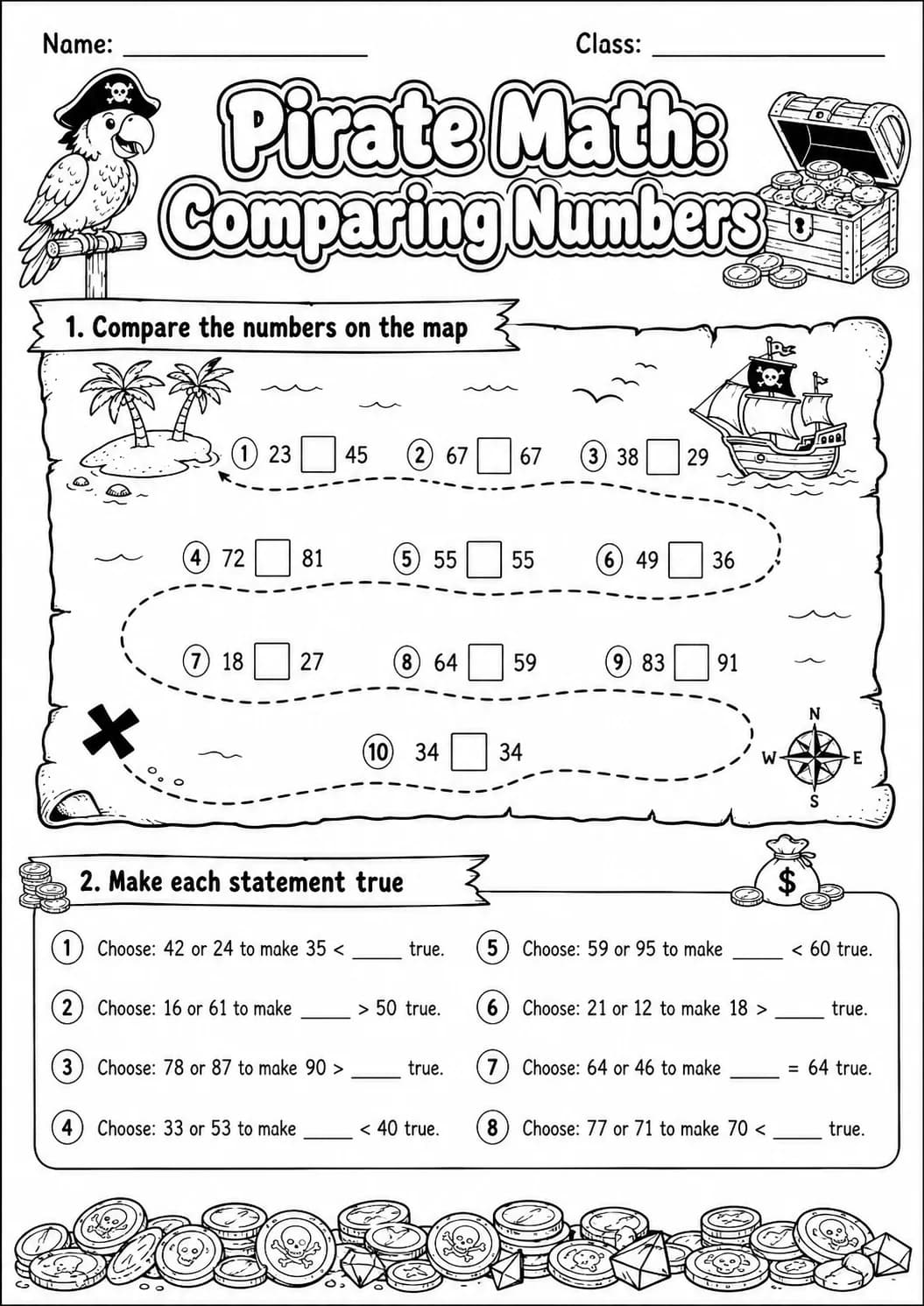 Pirate Math: Word Problems Worksheet printable Pirate Math worksheet preview from KiwiBee