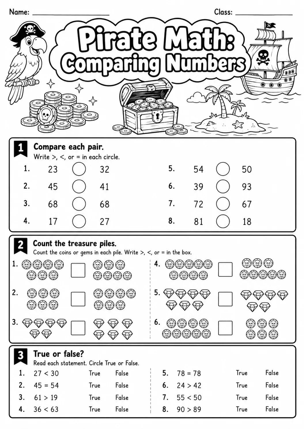 Pirate Math: Word Problems Worksheet printable Pirate Math worksheet preview from KiwiBee