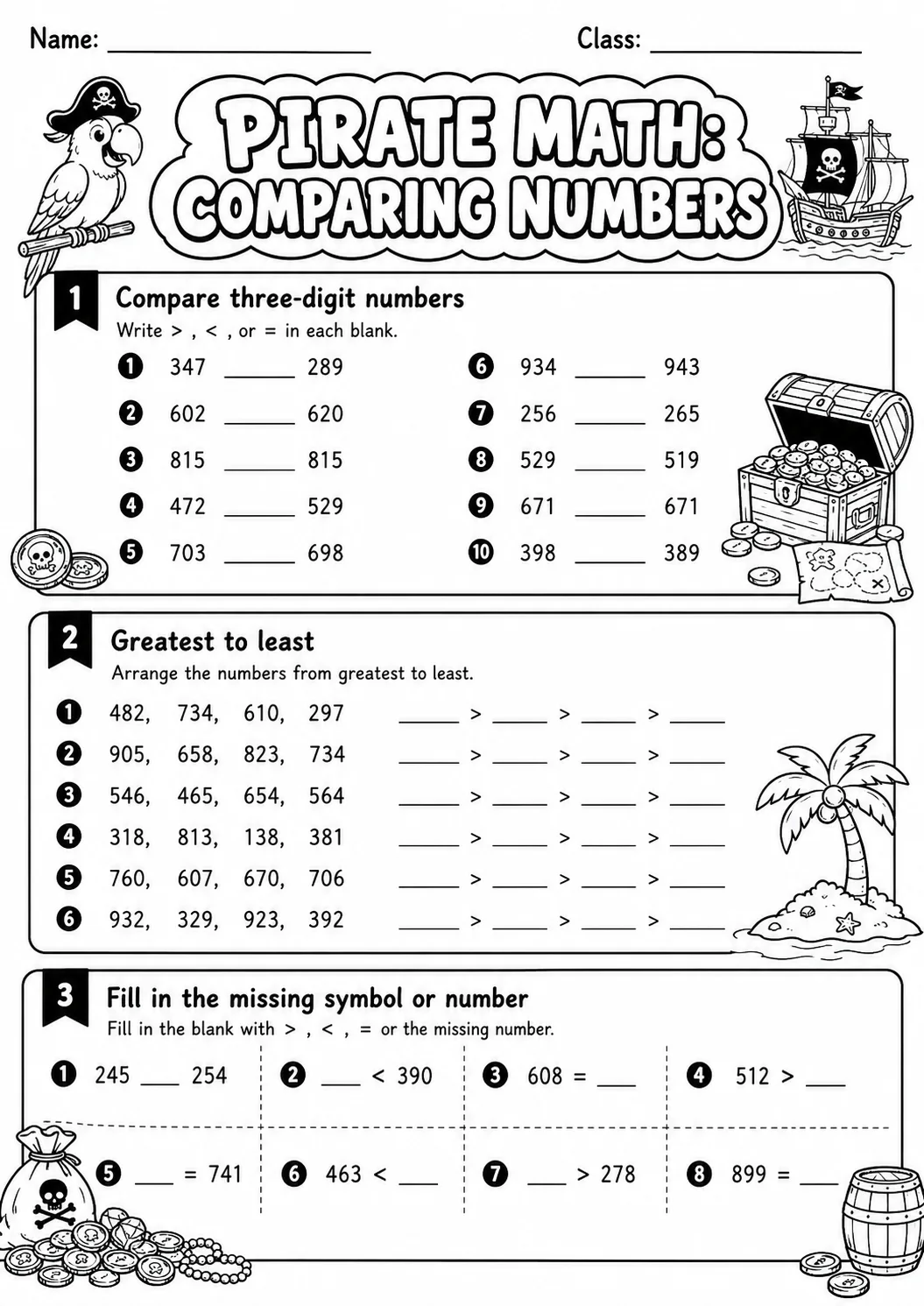 Pirate Math: Word Problems Worksheet printable Pirate Math worksheet preview from KiwiBee