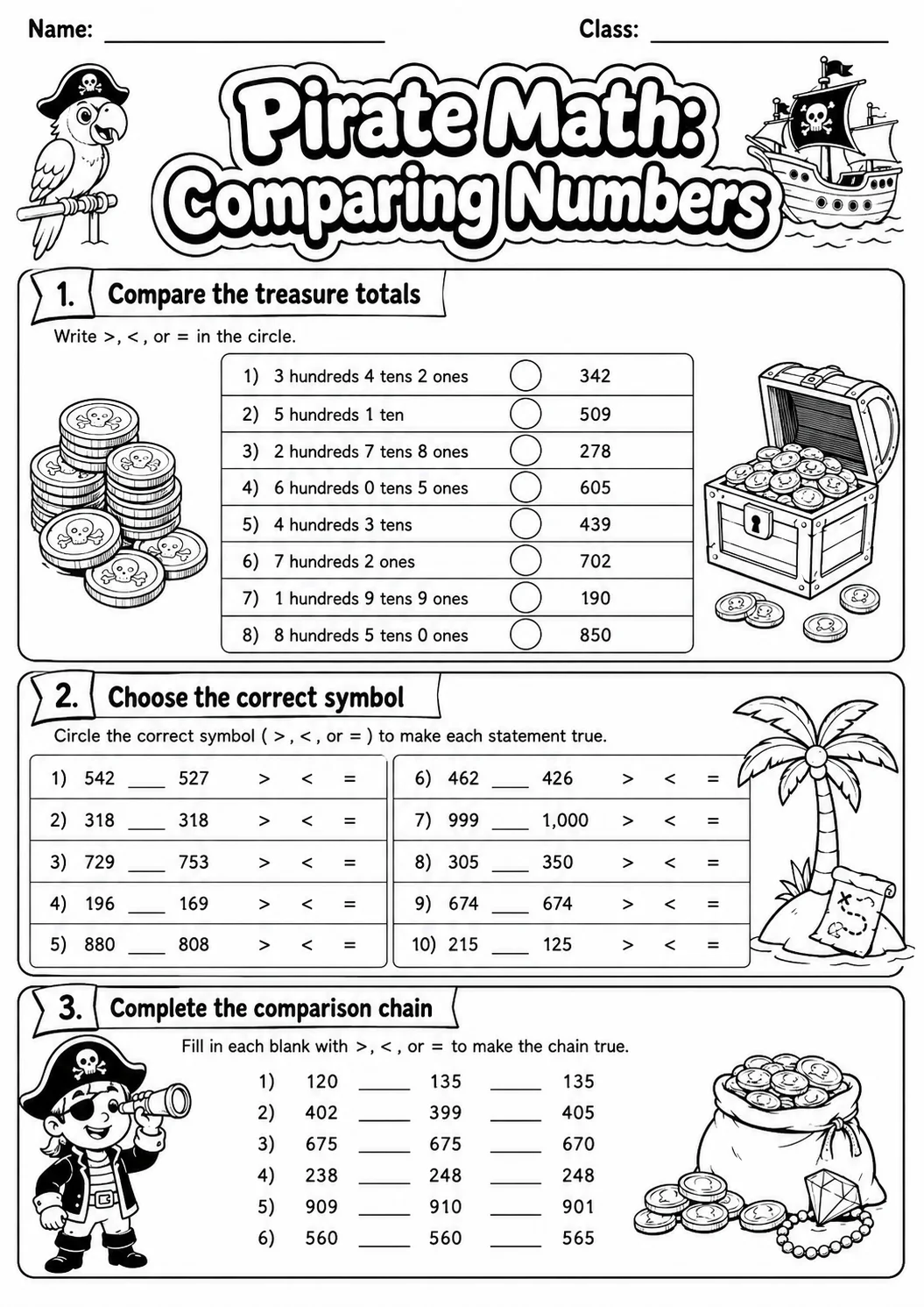 Pirate Math: Word Problems Worksheet printable Pirate Math worksheet preview from KiwiBee